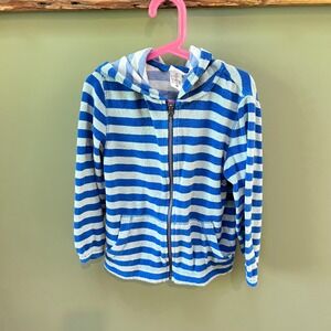 Hanna Andersson‎ Kids Blue Striped Terry Cloth Zip Up Hoodie Sweatshirt